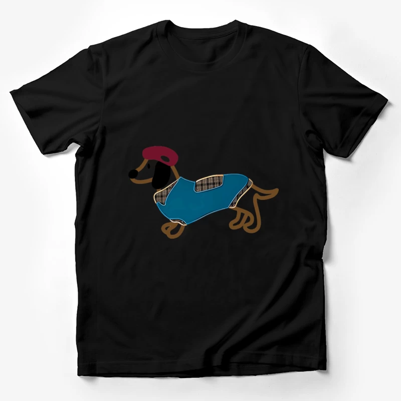 Dackel mit blauem Mantel und rotem Hut Herren T-Shirt