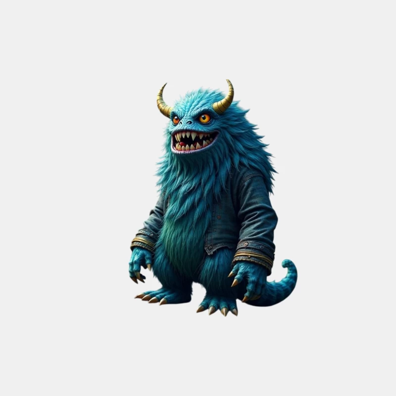 Furry Blue Monster in Denim Jacket with Golden Horns Male Tank Top