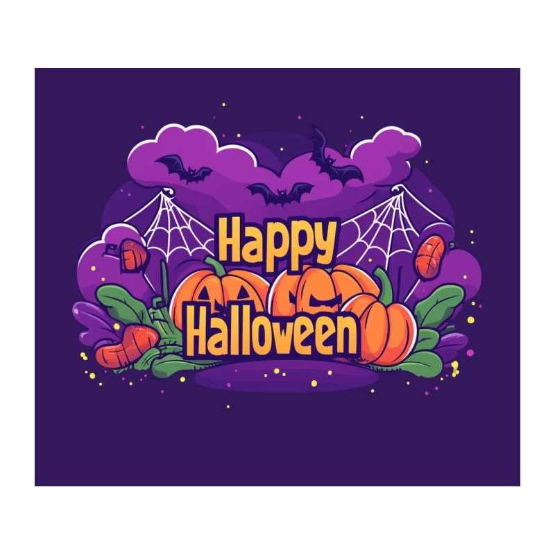 Spooky Halloween Night with Pumpkins and Bats Tapestry