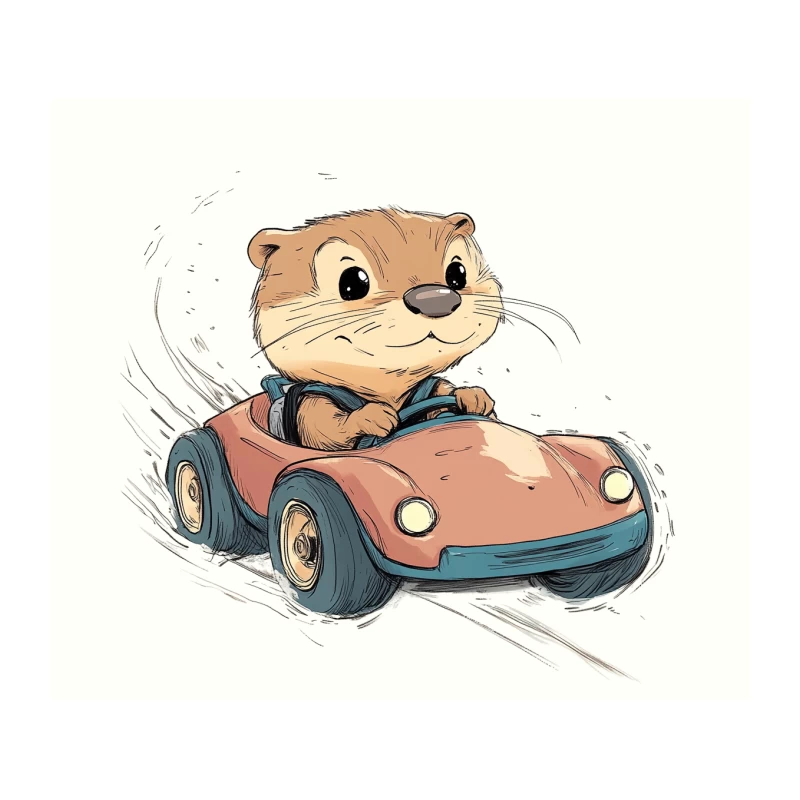 Cute Cartoon Otter Driving a Tiny Car Tapestry
