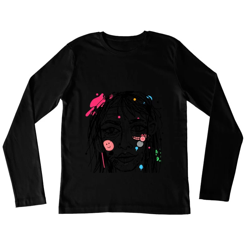 Abstract Colorful Face Illustration Female Long Sleeve T-Shirt