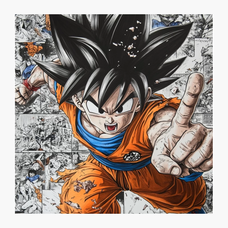 Dynamic Dragon Ball Goku Action Shot Against Manga Background Pin