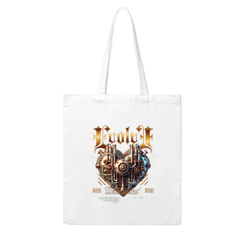 Steampunk Mechanical Heart with Gold Typography Design Cotton Tote Bag