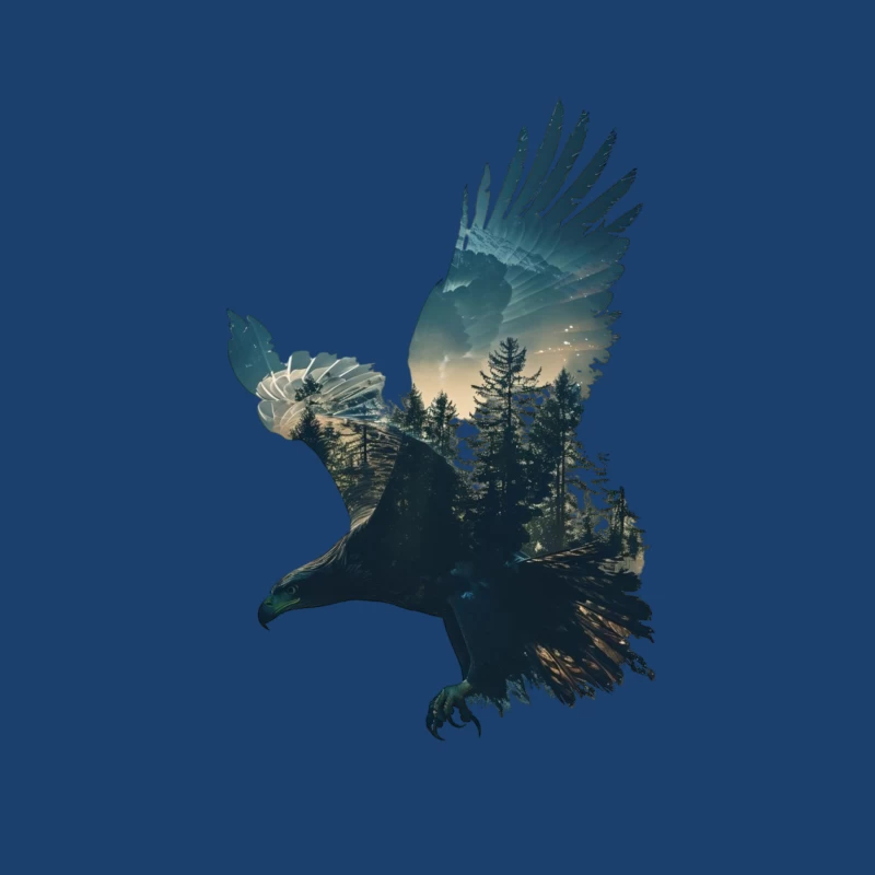 Majestic Eagle with Forest Silhouette Male Pullover Hoodie