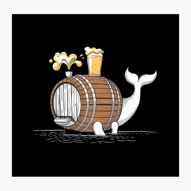 Whimsical Whale-Barrel Brew: A Surreal Nautical Illustration Throw Pillow