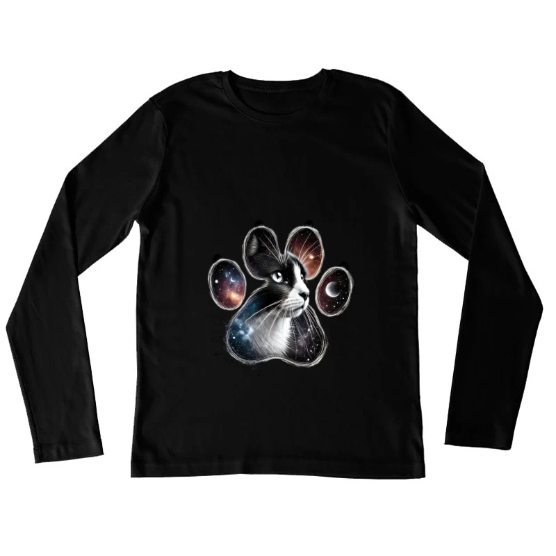 Cosmic Cat Paw Print Art Female Long Sleeve T-Shirt