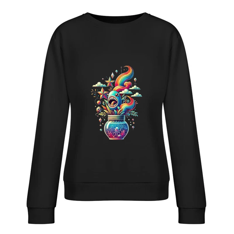 Whimsical Rainbow Sea Monster in a Magical Glass Jar Female Pullover Sweatshirt