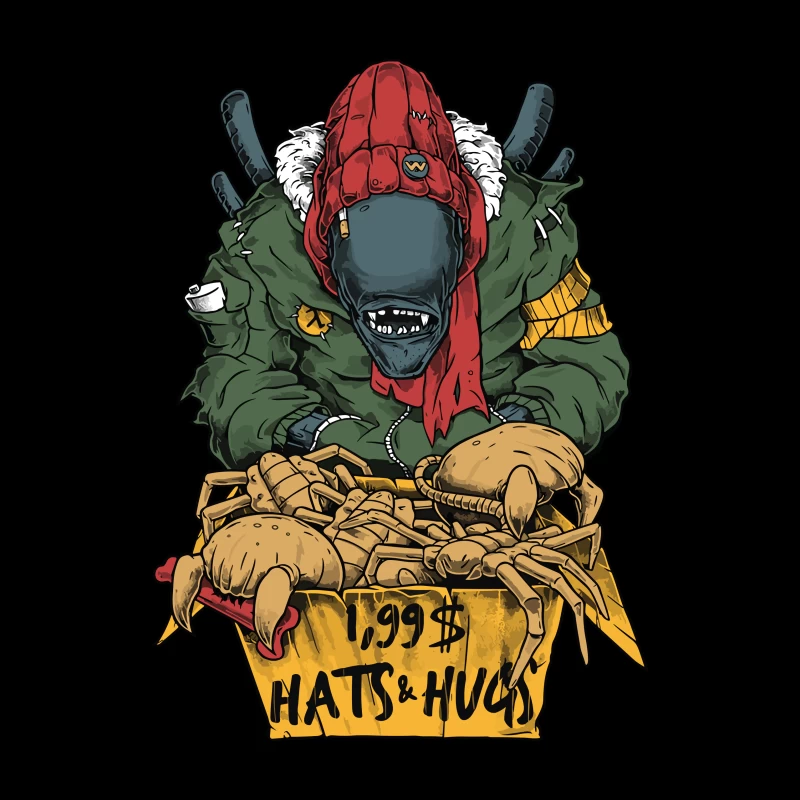 Monster Hat Vendor with Crabs Throw Pillow