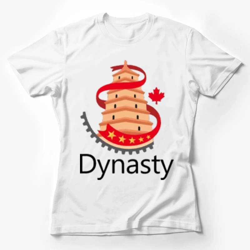 Historische Pagode mit Ahornblatt und Zahnrad Damen T-Shirt