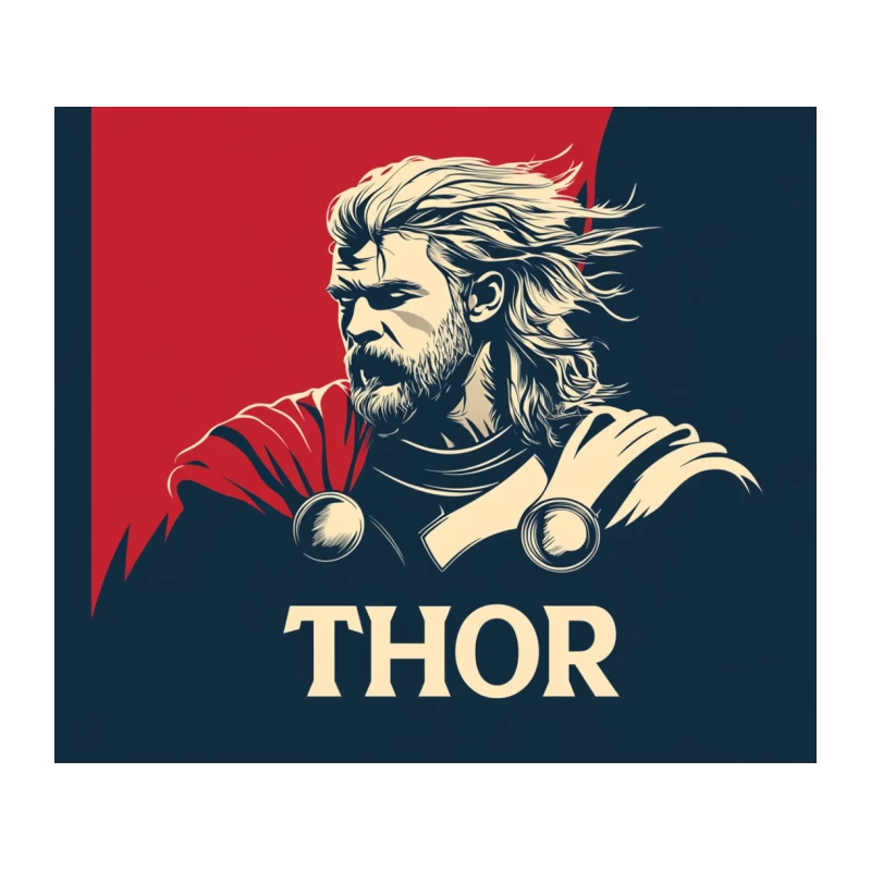 Thor: Norse God of Thunder and Marvel Superhero in Stylized Poster Art Tapestry