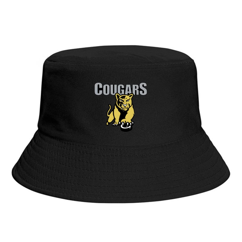 Fierce Yellow Cougar Sports Team Logo with Gray Text Bucket Hat