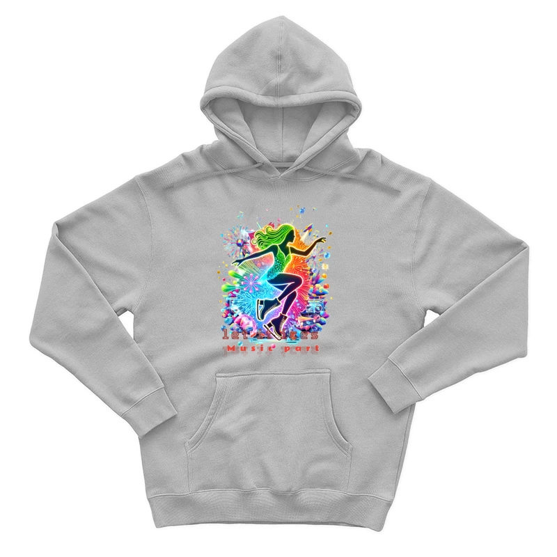 Neon ice skater girl Silhouette with Retro Music Vibes Male Pullover Hoodie