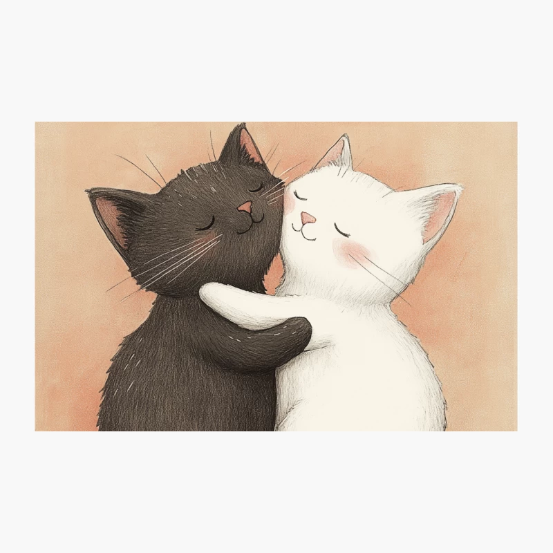 Adorable Black and White Cats Embracing in Cute Cartoon Illustration Travel Mug