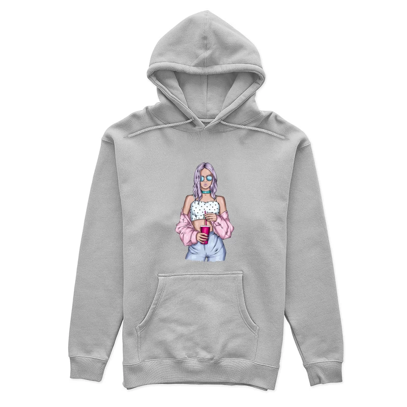 Trendy Young Woman with Drink Female Pullover Hoodie