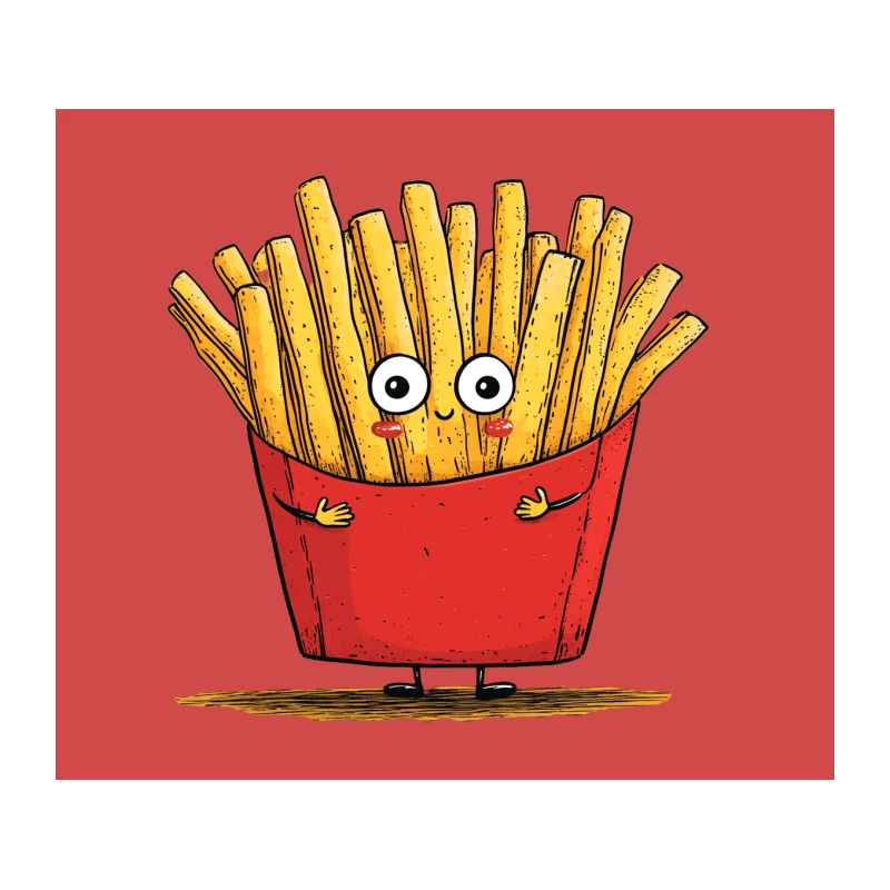 Cute Cartoon French Fries with Happy Face in Red Container Illustration Tapestry
