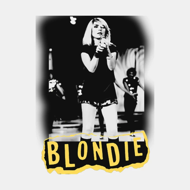 Iconic Blondie Concert Performance in Black and White, 1970s Male Tank Top