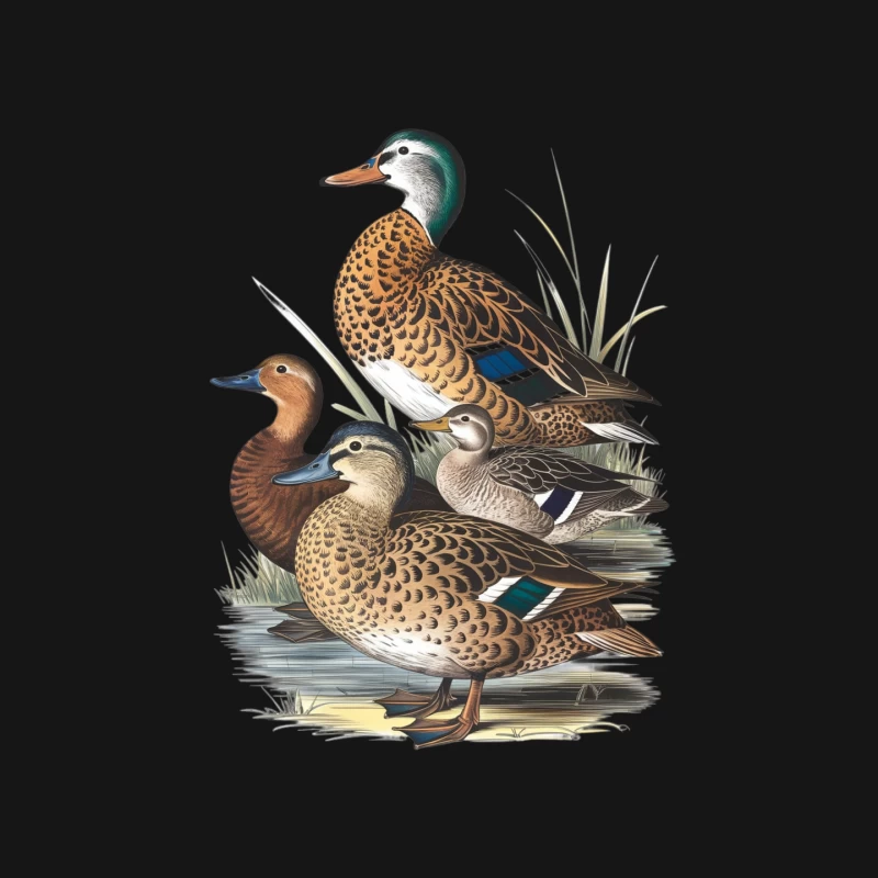 Detailed Illustration of Various Duck Species in Natural Habitat Mouse Pad