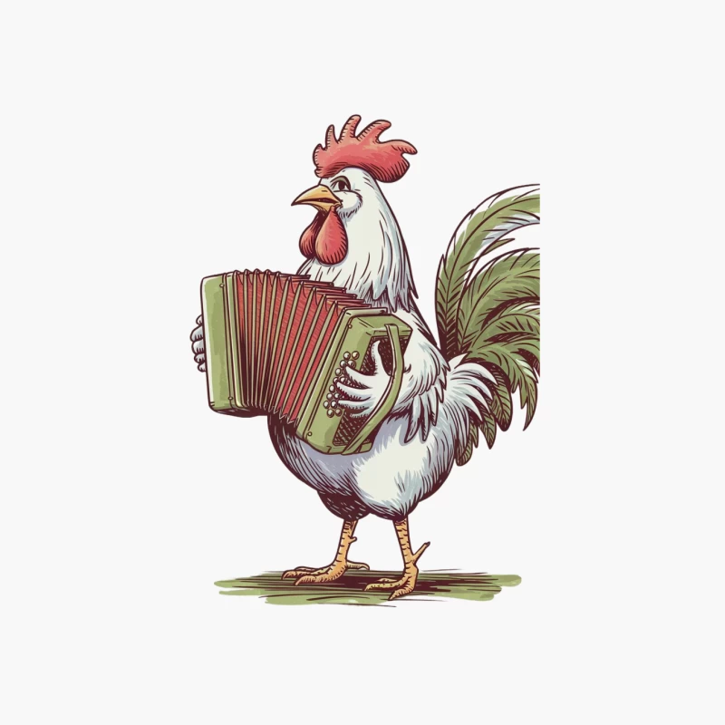 Musical Rooster: Cartoon Illustration of Accordion-Playing Farm Animal Cotton Tote Bag