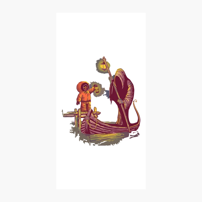 Eerie Encounter: Child Meets Death on Mystical Boat iPhone Case