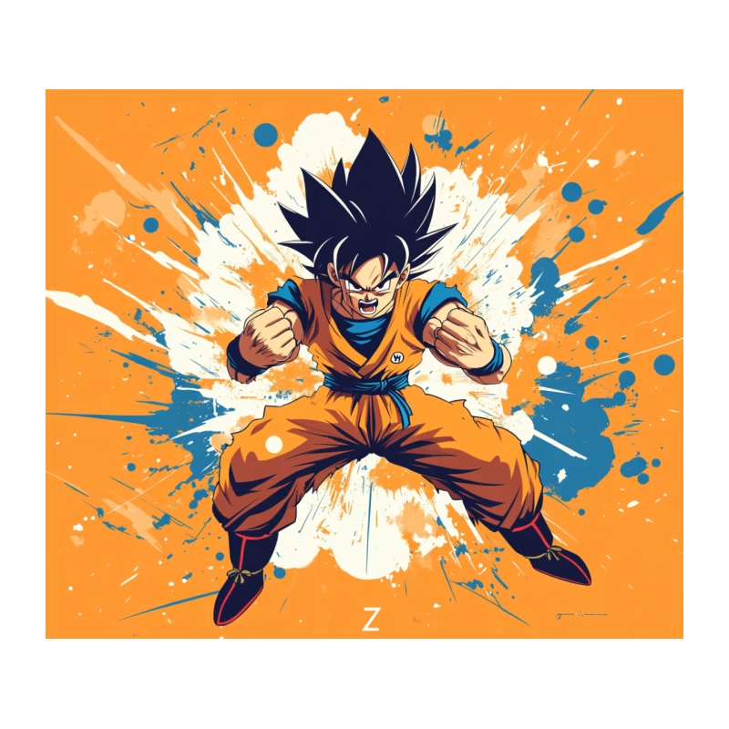 Dragon Ball Anime Character in Dynamic Fighting Pose with Splash Art Background Tapestry