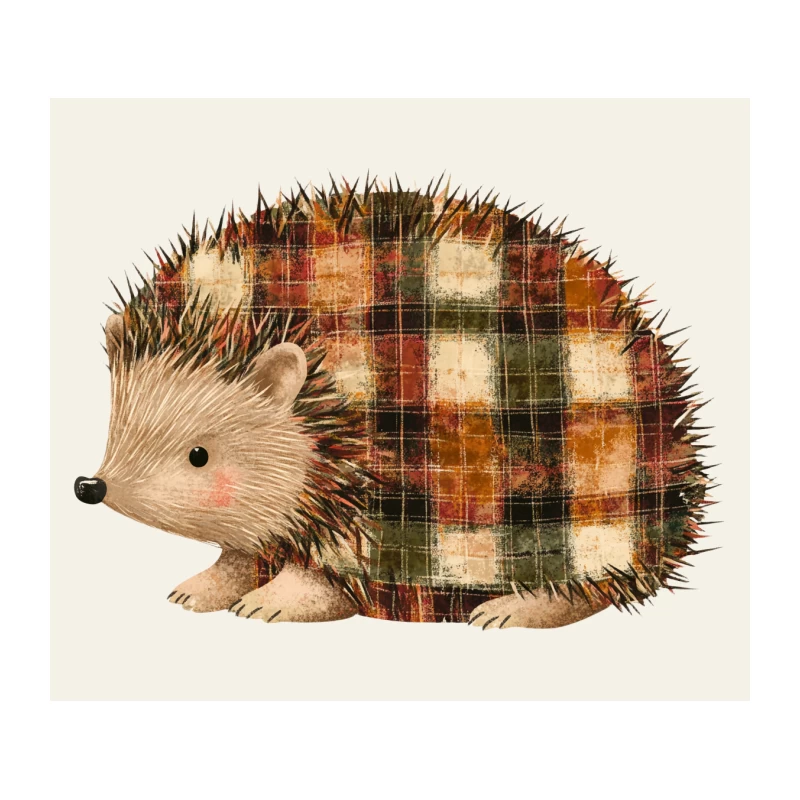 Cute Plaid Hedgehog Watercolor Illustration Tapestry