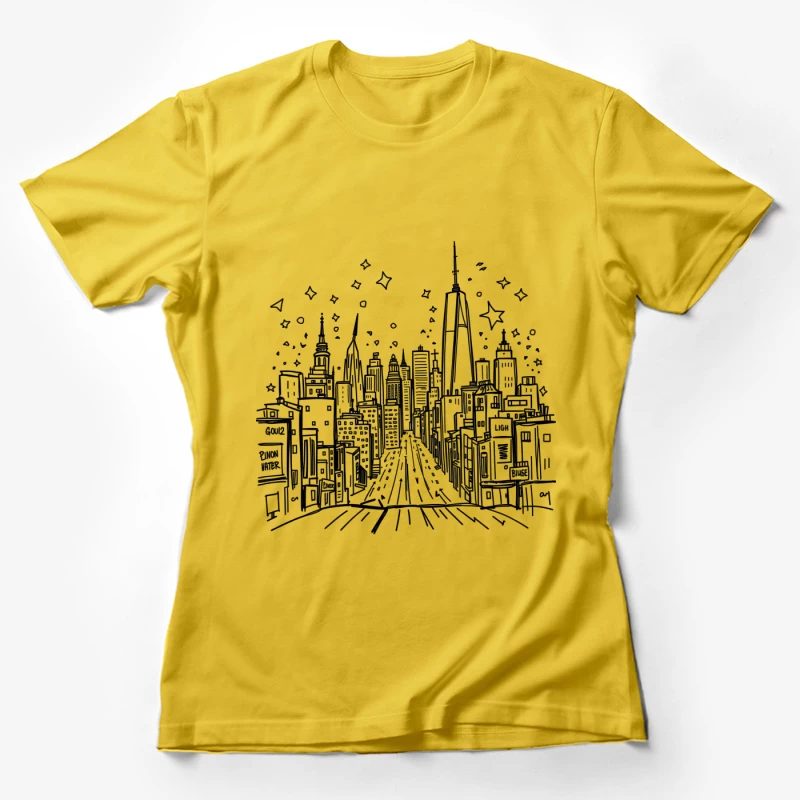 Urban Night Skyline Illustration Female T-Shirt