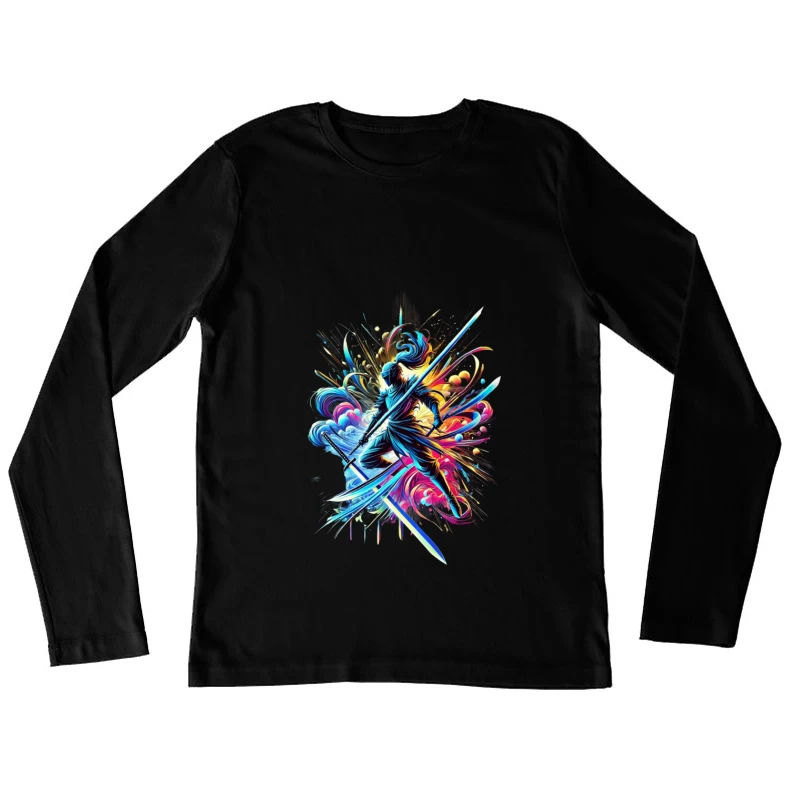 Vibrant Samurai Warrior in Dynamic Motion Female Long Sleeve T-Shirt