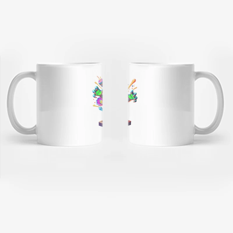 Psychedelic Monster Bursting from Colorful Drink Cup Coffee Mug