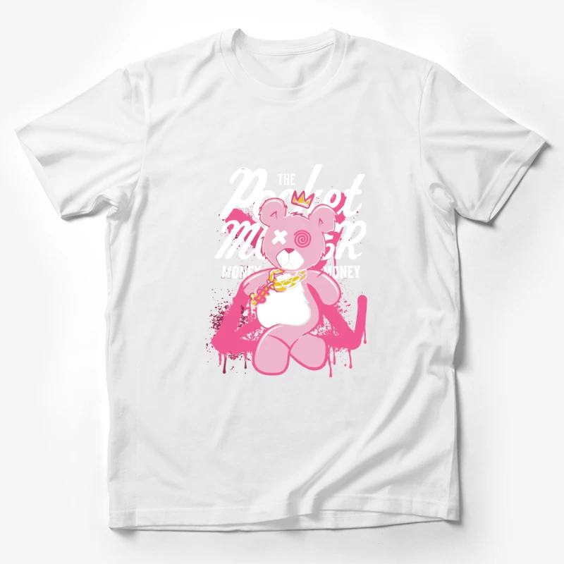 Playful Pink Bear with Graffiti Style and Crown Male T-Shirt