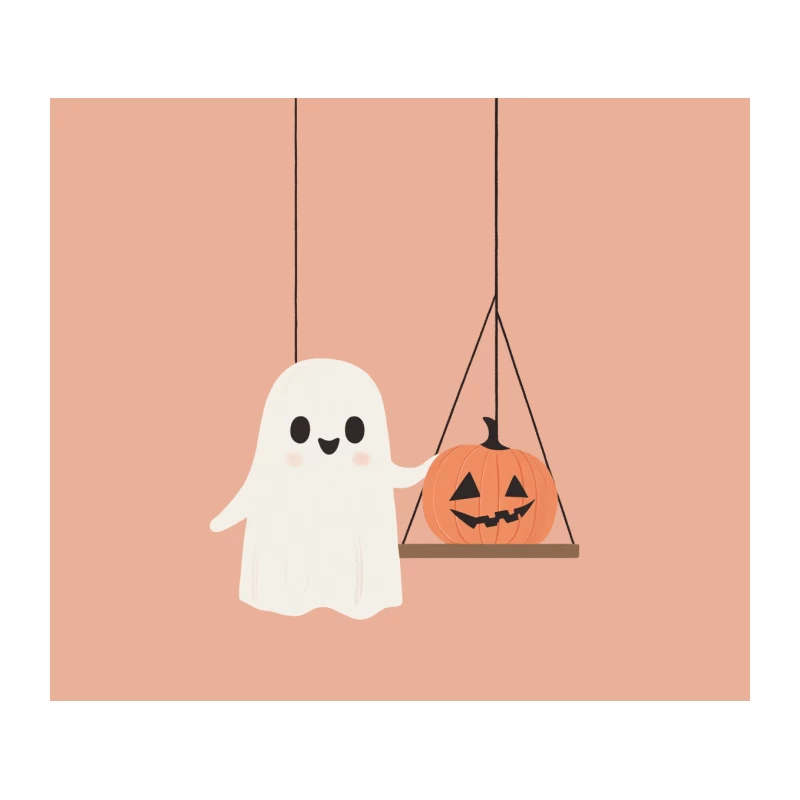 Cute Minimalist Halloween Ghost and Jack-o'-Lantern Cartoon Tapestry