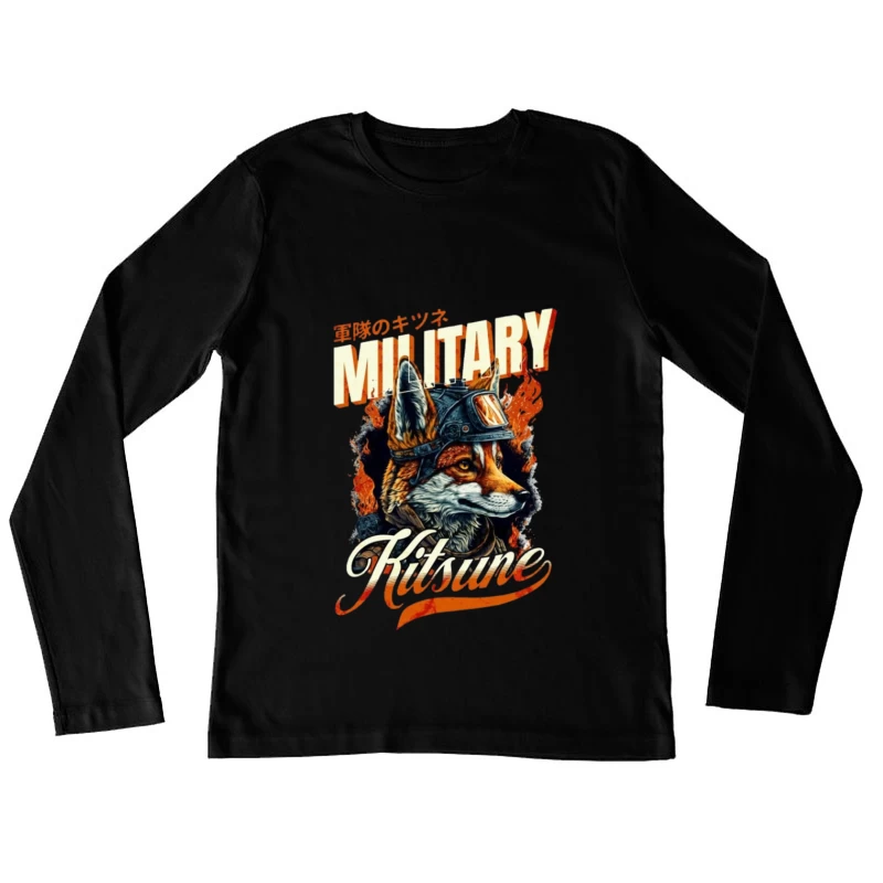 Military Fox: Japanese Vintage Style Helmet Design Female Long Sleeve T-Shirt