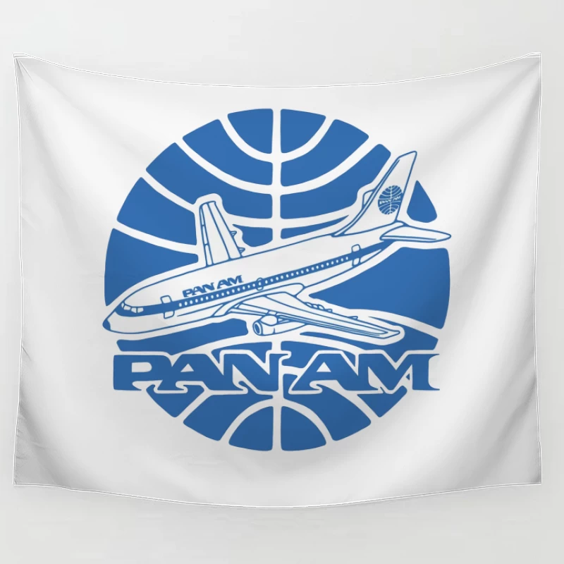 Vintage Pan Am Airlines Blue Globe Logo with Aircraft Design Tapestry