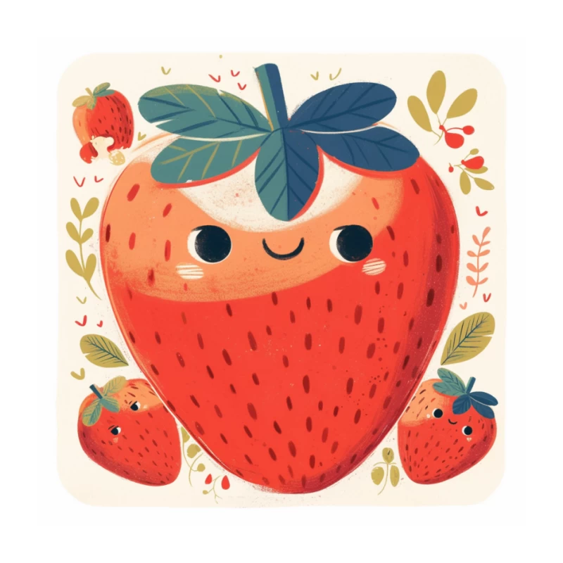 Adorable Kawaii Strawberry Family Illustration Pin