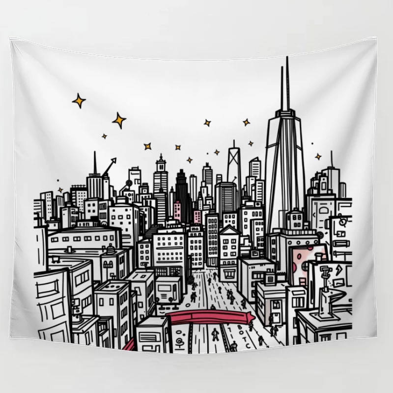 Nighttime Cityscape Illustration Tapestry