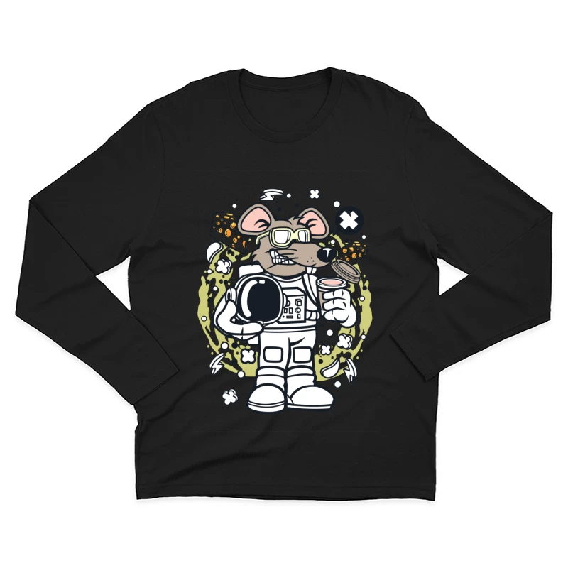 Rat astronaute avec café et casque Homme Manches Longues T-Shirt