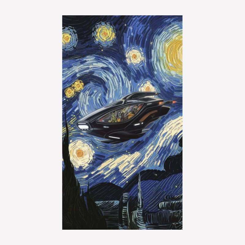 Starry Night UFO: A Cosmic Van Gogh Mashup Male T-Shirt