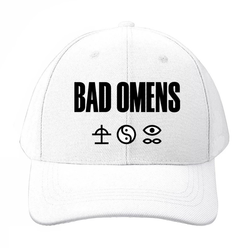 Bad Omens Band Logo with Mystical Symbols in Black and White Baseball Cap