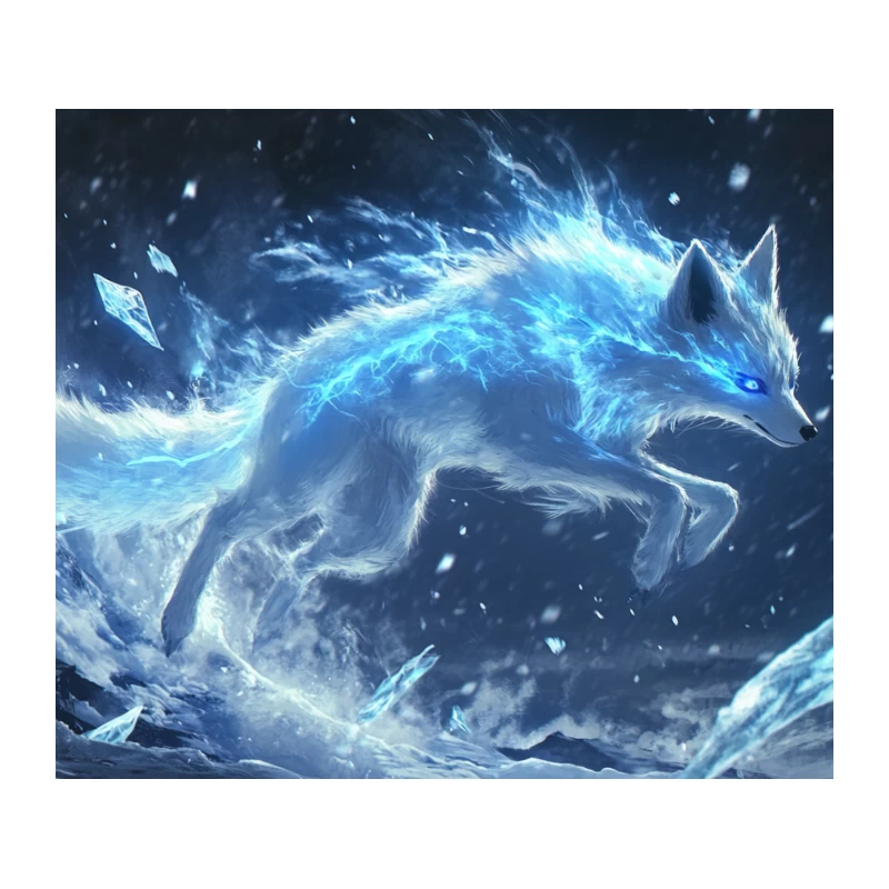 Ethereal Ice Wolf: A Mystical Winter Spirit Tapestry