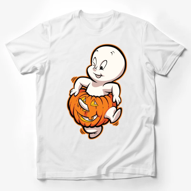 Casper the Friendly Ghost in a Pumpkin Costume Male T-Shirt