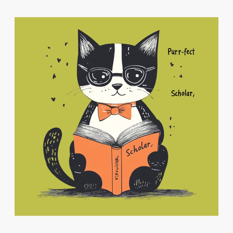 Scholarly Cat: A Cute Cartoon Feline Reading with Glasses and Bow Tie Throw Pillow