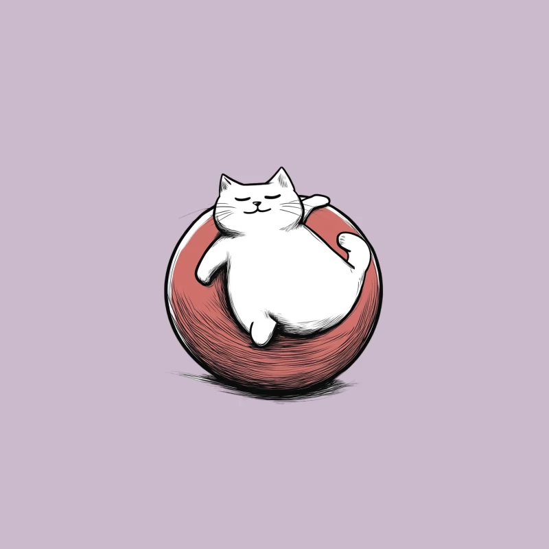Cozy Cat Curled on Round Cushion: Cute Cartoon Illustration Bucket Hat
