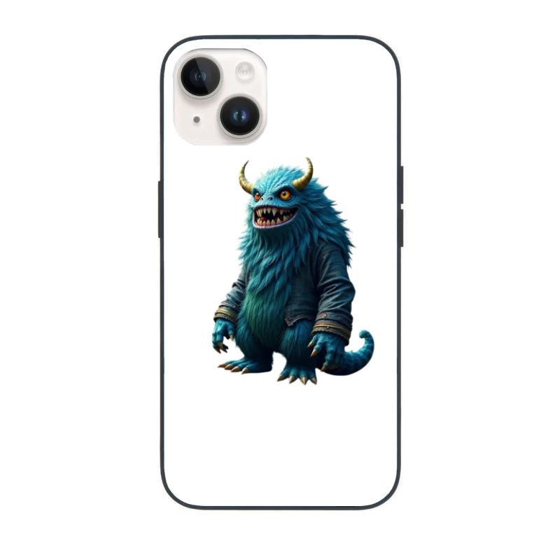 Furry Blue Monster in Denim Jacket with Golden Horns iPhone Case