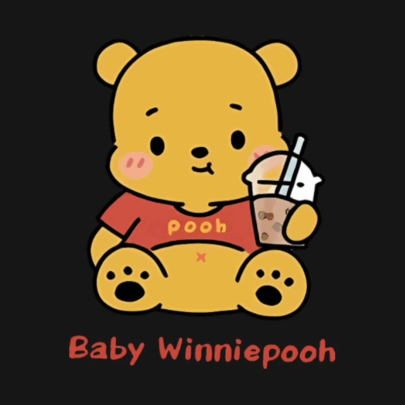 Niedlicher Baby Winnie Pooh mit Getränk Herren T-Shirt