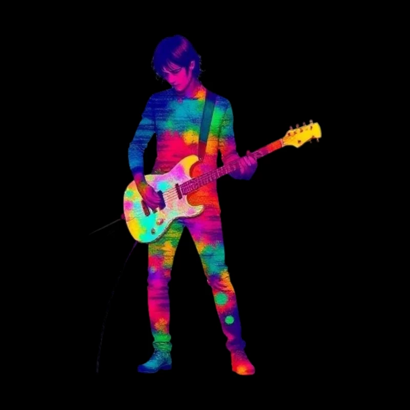 Colorful Musician Playing Electric Guitar Throw Pillow