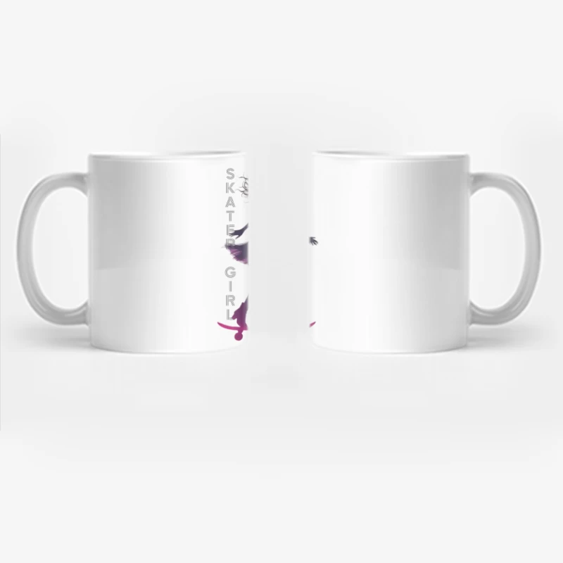 Stylish Skater Girl Silhouette in Pink and Black Coffee Mug