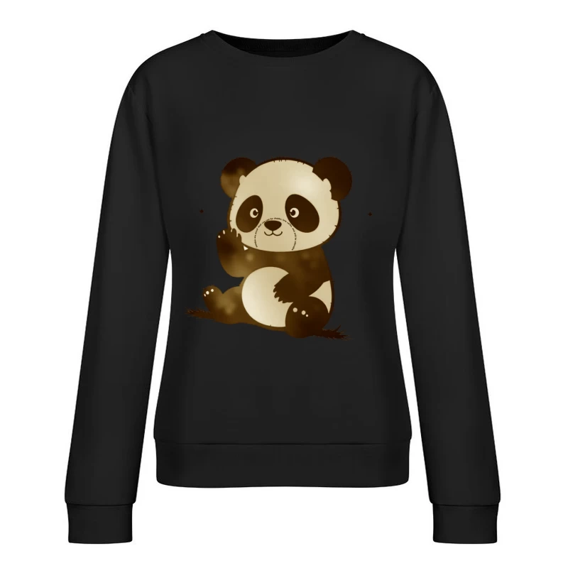 Cute Cartoon Panda Bear Illustration Female Pullover Sweatshirt