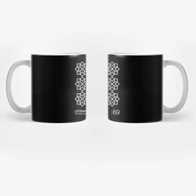 Leonard Cohen's "The Partisan" Minimalist Album Cover with Geometric Star Pattern Coffee Mug