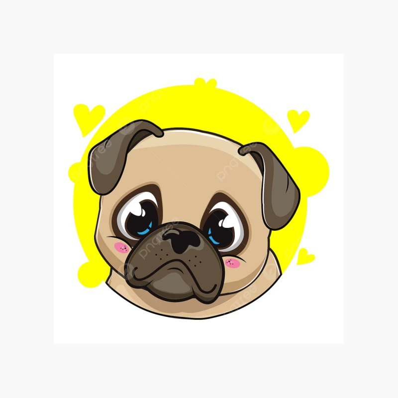 Adorable Cartoon Pug with Yellow Background and Hearts Cotton Tote Bag