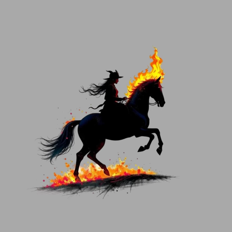 Mystical Dark Rider with Flaming Horse Silhouette Male Pullover Hoodie