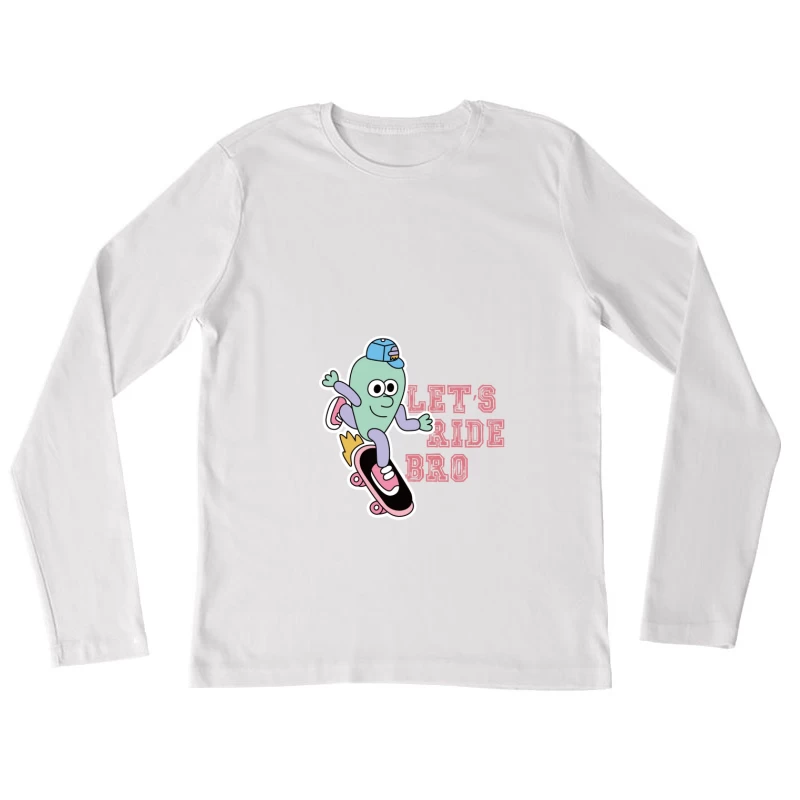 Lustiger Alien auf Skateboard Damen Langarm T-Shirt